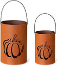 Glitzhome 2 Pack Halloween Cutout Pumpkin Lantern Candle Holder Bucket Thanksgiving Metal Standing or Hanging Porch Signs Decor, Orange by Glitzhome