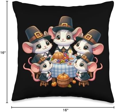 Funny thanksgiving shirty by merch4life Pilgrim Mice's Thanksgiving Banquet Autumn Throw Pillow, 16x16, Multicolor - Image 4