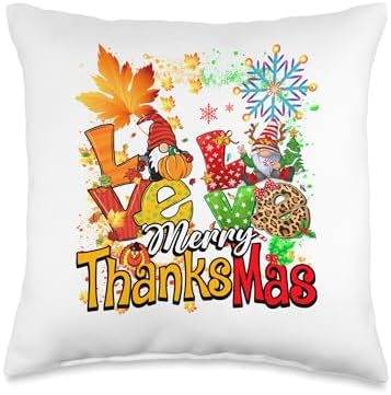 Merry Thanksmas Thanksgiving Christmas Leopard Gnomes Lover Throw Pillow by Unknown