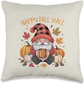 Happy Fall Y'all Cute Gnome Pumpkin Spice Falling Leaves Throw Pillow by Unknown
