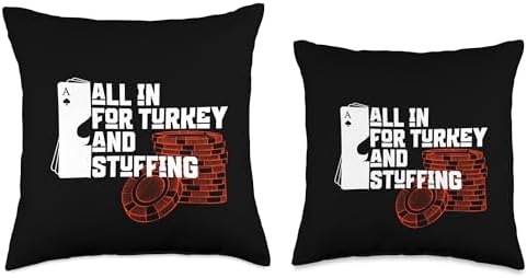 All In for Turkey and Stuffing, Funny Thanksgiving for Poker Throw Pillow - Image 3