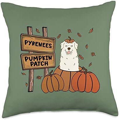 Great Pyrenees Pumpkin Patch Dog Thanksgiving Halloween Throw Pillow by Unknown