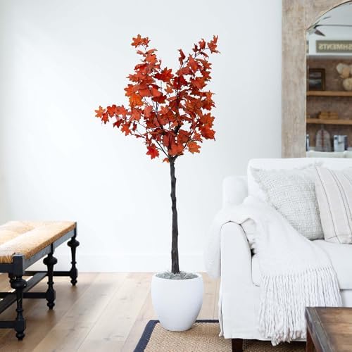 Nearly Natural 5-FT Rustic Autumn Artificial Maple Tree, Faux Fall Décor for Home, Decorations for Fall, Autumn, Thanksgiving, and Halloween with Black Nursery Pot - Image 5
