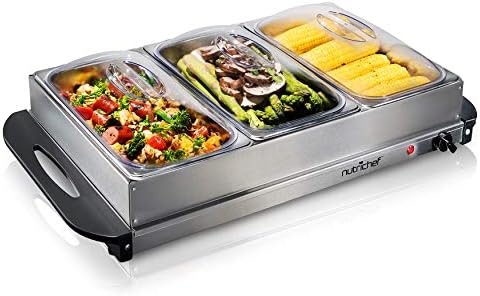 NutriChef 3 Tray Buffet Server & Hot Plate Food Warmer | Tabletop Electric Food Warming Tray | Easy Clean Stainless Steel | Portable & Great for Parties & Events | Max Temp 175F | (PKBFWM33.V7) by NutriChef%E2%84%A2Kitchen