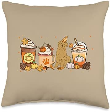 Goldendoodle Coffee Pumpkin Spice Doodle Fall Thanksgiving Throw Pillow by Unknown
