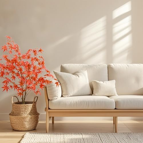 Artificial Maple Tree, Large Faux Tree Soft Silk Autumn Maple Decorative Plant with Plastic Pot for Party Home Living Room Decoration Thanksgiving Harvest - Image 6