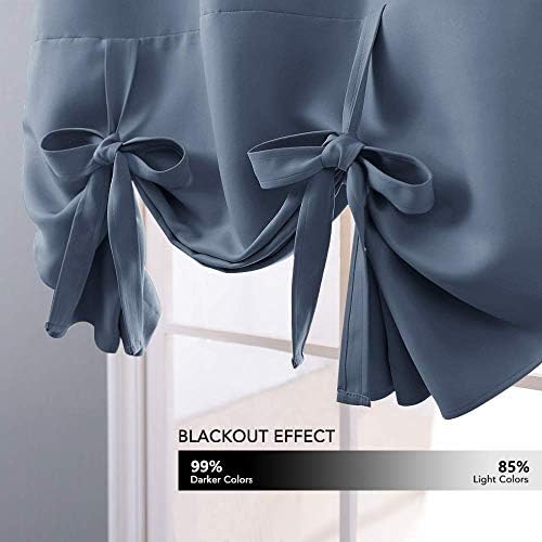 NICETOWN Blackout Room Darkening Curtain Balloon Valance Drape for Kitchen Window, Farmhouse Rod Pocket Curtain Panel for Bathroom Living Room, 52" Wide by 63" Long, Stone Blue, 1 Panel - Image 2