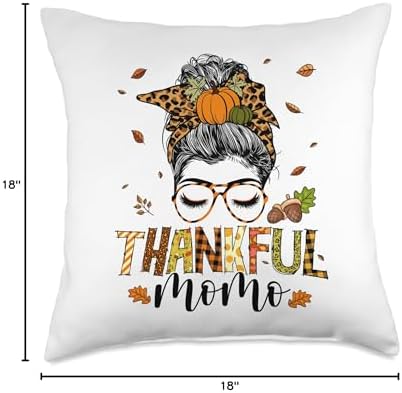 Thankful Momo Leopard Messy Bun One Thankful Momo Messy Bun Leopard Thanksgiving Family Throw Pillow, 18x18, Multicolor - Image 4