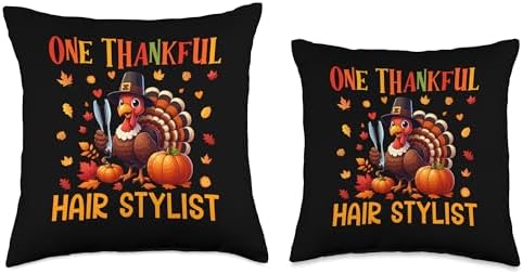 One Thankful Hair Stylist Thanksgiving Turkey Proud Job Team Throw Pillow - Image 3