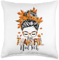 One Thankful Nail Tech Messy Bun Thanksgiving Manicurist Throw Pillow by Unknown