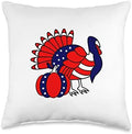 Thanksgiving Turkey Patriotic Red White Blue Pumpkin Throw Pillow by Unknown