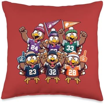Turkey Cheer Thanksgiving Football - Funny Turkey Day Game Throw Pillow by Unknown