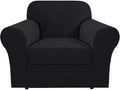 H.VERSAILTEX Stretch 2 Piece Chair Covers for Armchair Chair Covers for Living Room Furniture Cover Suit for T Cushion/Box Cushion, Spandex Jacquard Fabric Small Checks(Armchair-Oversized, Jet Black)