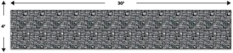 Beistle Stone Wall Backdrop 3-Count – Extra Large 4' x 30' Plastic Medieval Wall Decorations for Halloween Parties, Castle-Themed Events, Haunted Houses, Fantasy Photo Backgrounds