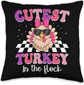 Cutest Turkey in The Flock for Kids Thanksgiving Humor Throw Pillow by Unknown