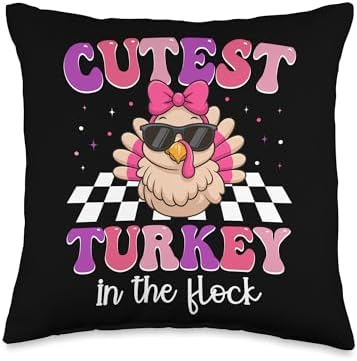 Cutest Turkey in The Flock for Kids Thanksgiving Humor Throw Pillow by Unknown