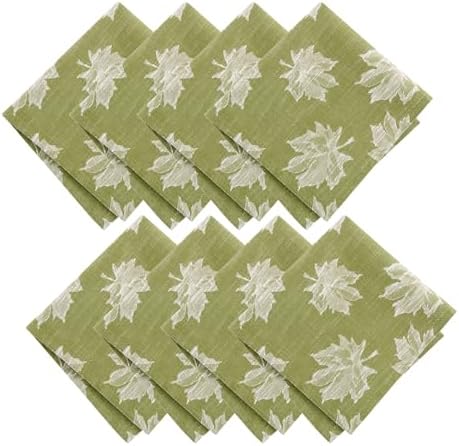 Falling Leaves Jacquard Napkins, Set of 8, Green - 17" W x 17" L by ElreneHomeFashions
