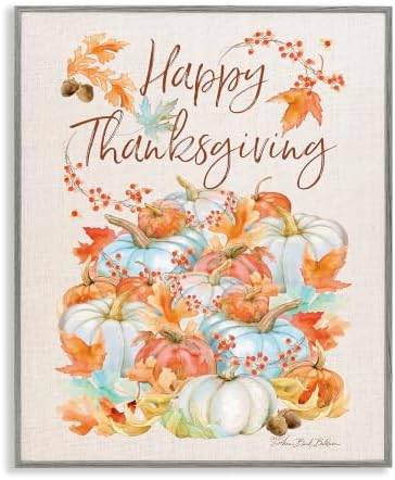 Happy Thanksgiving Autumn Pumpkins, 16 x 20 Inch Framed Giclée Print by StupellIndustries