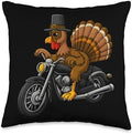 Turkey Riding Motorcycle Funny Thanksgiving Biker Humor Throw Pillow by Unknown
