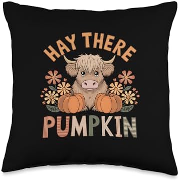 Hay There Pumpkin Highland Cow Fall Autumn Thanksgiving Throw Pillow by Unknown