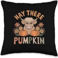 Hay There Pumpkin Highland Cow Fall Autumn Thanksgiving Throw Pillow by Unknown