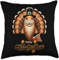 Funny Fish with Turkey Feathers Thanksgiving Throw Pillow by Unknown