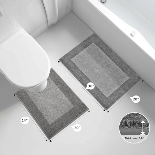 anllugs Bathroom Rugs U-Shaped, 20" x 24" Soft Bath Rugs, Grey & Dark Grey