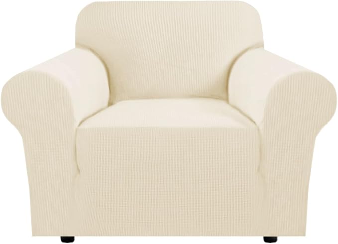H.VERSAILTEX Stretch Chair Slipcover Sofa Cover Furniture Protector Cover High Spandex Small Checks Knitted Jacquard Sofa Cover Chair Covers for Living Room, Armchair 31"-40", Cream