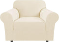 H.VERSAILTEX Stretch Chair Slipcover Sofa Cover Furniture Protector Cover High Spandex Small Checks Knitted Jacquard Sofa Cover Chair Covers for Living Room, Armchair 31"-40", Cream