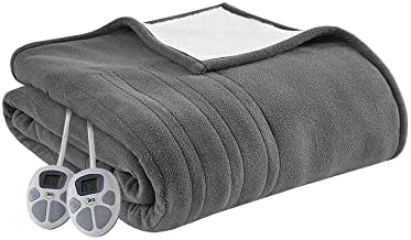 Serta Heated Blanket - Reversible Fleece to Sherpa Electric Blanket, Fast Heating, Auto Shut Off Timer, Multi Heat Setting, ETL Certified, Machine Washable, Grey King 90"x 100"