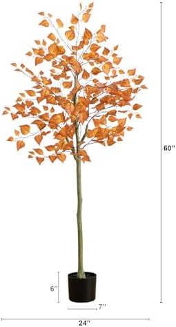 Nearly Natural 5ft Autumn Birch Leaf Artificial Fall Tree in Black Pot - Image 3