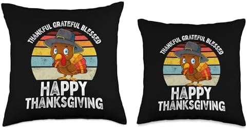 Thankful Grateful Blessed Happy Thanksgiving Turkey Women Throw Pillow - Image 3