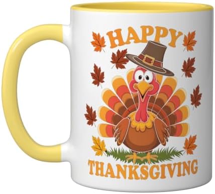 Happy Thanksgiving Funny Turkey Family Dinner Thanksgiving Ceramic Mug, Yellow/White, 11oz by Unknown