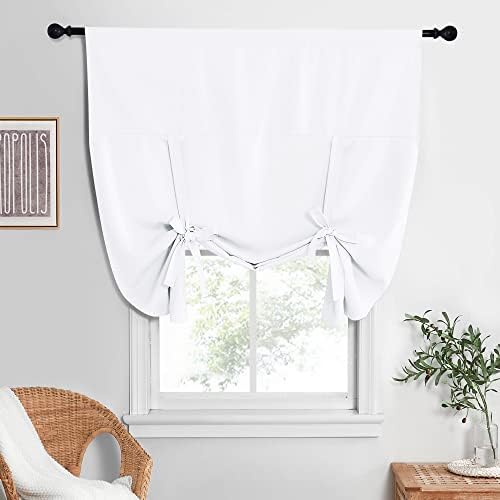 NICETOWN Pure White Curtain Thermal Insulated Tie Up Window Shade for Kitchen Light Blocking Curtains for Bathroom, Rod Pocket, Single Panel, 52in Wide by 63in Long by NICETOWN