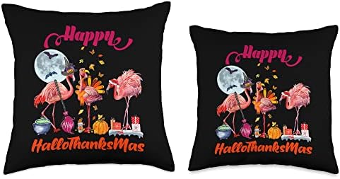 Enjoy Halloween Thanksgiving Chrismast Flamingo Illustration Throw Pillow - Image 3
