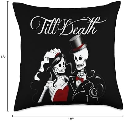Halloween Wedding Gothic Bride Groom Skeleton Till Death Throw Pillow