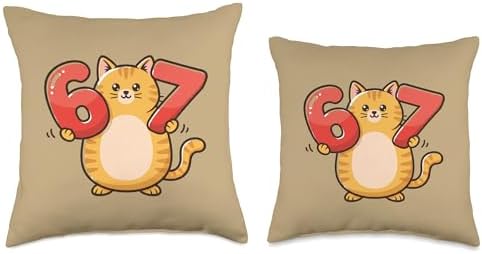 Thanksgiving 67 Six Seven Meme Cute Cat 6 7 Funny Thankful Throw Pillow - Image 3
