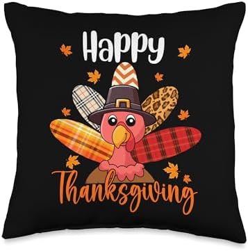 Happy Thanksgiving Leopard Turkey Matching Farmer Family Throw Pillow by Unknown