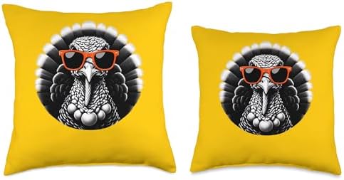 Cool Thanksgiving Turkey Bird Wearing Sunglasses Graphic Art Throw Pillow - Image 3