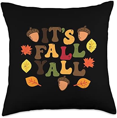 Its Fall Yall Leaves Cute Autumn Thanksgiving Men Women Kids Throw Pillow by Unknown