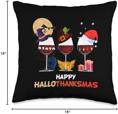 Wine Glass Thanksgiving - Happy Hallothanksmas Throw Pillow - Image 4