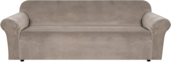 H.VERSAILTEX Stretch Velvet Sofa Covers Large Couch Covers Sofa Slipcovers Furniture Protector Soft with Non Slip Elastic Bottom, Feature Thick Comfy Rich Velour (Extra Wide Sofa 98"-105", Taupe)