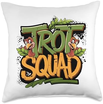 Trot Squad, Friendsgiving Squad Running Thanksgiving Throw Pillow by HadleyDesigns
