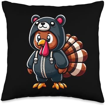 Turkey Costume Bear Funny Thanksgiving Turkey Women Men Throw Pillow by Unknown
