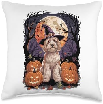 Cavapoo Witch Halloween Dog Lover Pumpkin Fall Thanksgiving Throw Pillow by Unknown