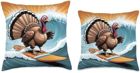 Thanksgiving Turkey Surfing a Wave Throw Pillow - Image 3