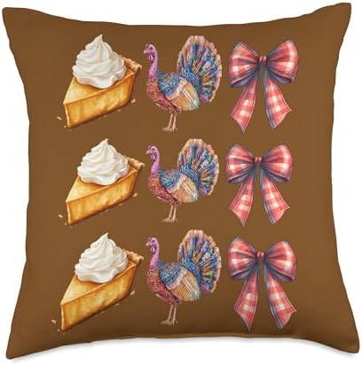 Retro Vintage Turkey Thanksgiving Bow Grateful Pumpkin Pie Throw Pillow by Unknown