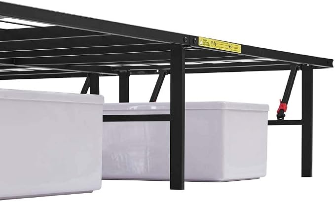 Amazon Basics Bed Frame with Ample Underbed Storage, Foldable Metal Platform, Sturdy Steel, No Box Spring Needed, 14 inches High, Noise-Free Support, Easy Assembly Tool-Free Setup, Full Size, Black