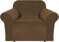 H.VERSAILTEX Stretch Velvet Armchair Cover Couch Covers 1 Cushion Chair Slipcover for Living Room Furniture Cover Crafted from Thick Comfy Rich Velour (Chair 31"-49", Bronze Brown)