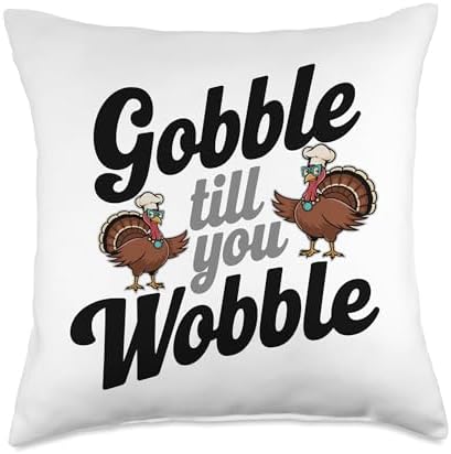 Gobble Till You Wobble, Funny Thanksgiving For Men Women Throw Pillow by HadleyDesigns